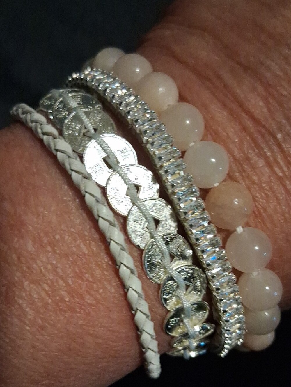 Victoria Emerson Blush Beaded and Silver Multi-Strand Cuff Bracelet. - Picture 8 of 10